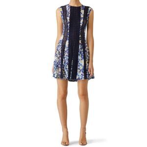 BCBGMaxAzria Jalena floral print lace detail silk sleeveless mini dress